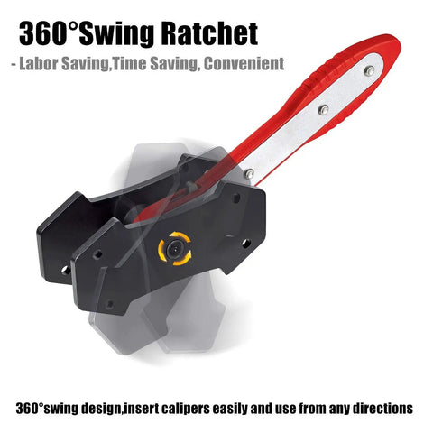 Brake Caliper Press Tool Set With 360 Degree Swing Ratchet Expander for Disc Brakes showing red handle and black plates