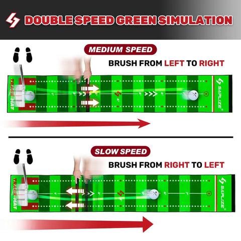 Double speed green simulation for Golf Putting Mat With Visible Trajectory Tracing, Alignment Mirror, And Adjustable Slopes