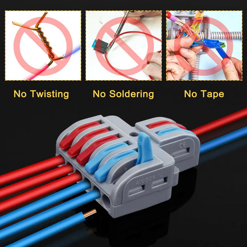 63-Piece Lever Wire Connector Kit For Home Wiring And Lighting demonstrating no twisting, soldering, or taping required