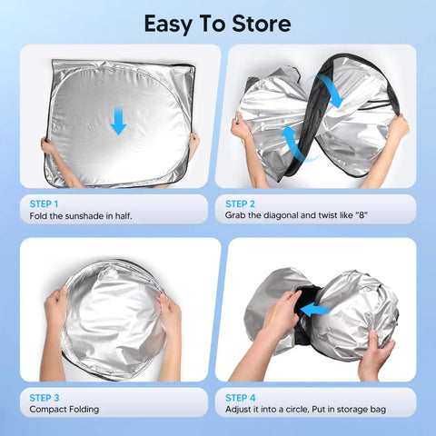 Diagram showing how to fold Custom Fit Windshield Sun Shade For Chevy Silverado And GMC Sierra 2007 To 2013