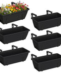 Six Pack Railing Planter Boxes With Adjustable Brackets Black 17 Inch Deck Rail Planters For Outdoor Plants and Flowers