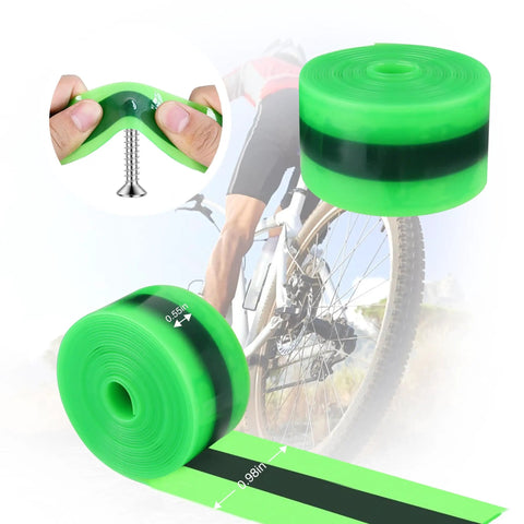Close-up of green bike tire liners, 0.98 inches wide, for 2 Pack Road Bike Tire Liners 1mm Thick Anti Puncture Protectors