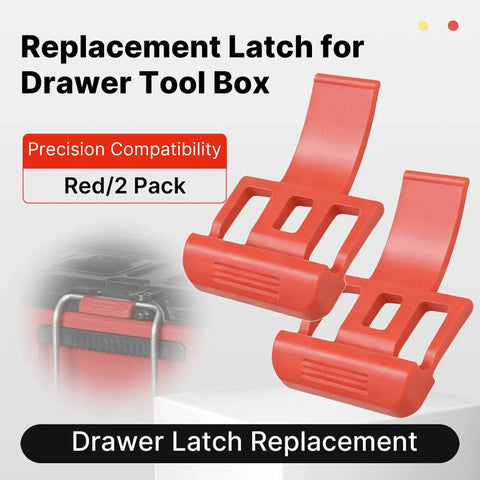 Tough As Nails Replacement Latches For Drawer Tool Boxes In Bright Red 2 Pack Precision Drop Down Hooks displayed against a tool box.