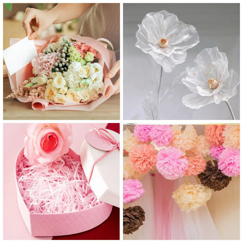 Colorful Tissue Paper Pack 150 Sheets for Gift Wrapping and Crafting Easy To Use Durable Packaging with flowers and pom-poms