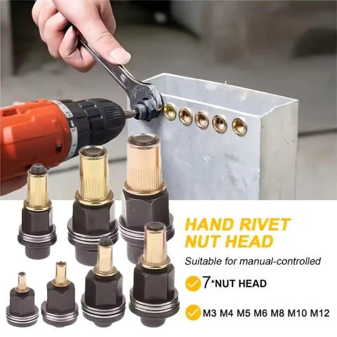 Must-Have 7-Piece Rivet Nut Tool Set For Pros With Carbon Steel Handles M3 To M12 Sizes Perfect For Auto Repair Garage Work And DIY Metal Projects No More Buying Separate Tools Just Get This Bad Boy hand rivet nut head with drill