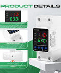 Adjustable Voltage Protector Built Tough With 110V And 1 To 63A Smart Circuit Breaker Overcurrent Protection Low Voltage Cutoff 80 To 110V High Voltage Cutoff 130 To 150V DIN Rail AC Disconnect, white DIN rail module with digital display