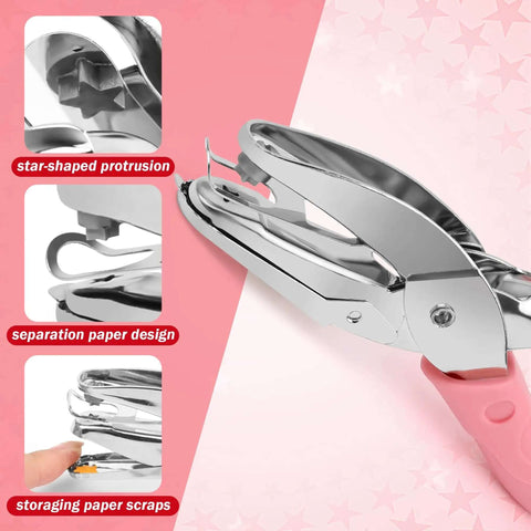 Star And Heart Hole Punch Set 1/4 Inch Handheld Paper Punch With Soft Grip Pink Handles Two Pack For Tags Clothing Tickets Scrapbooking