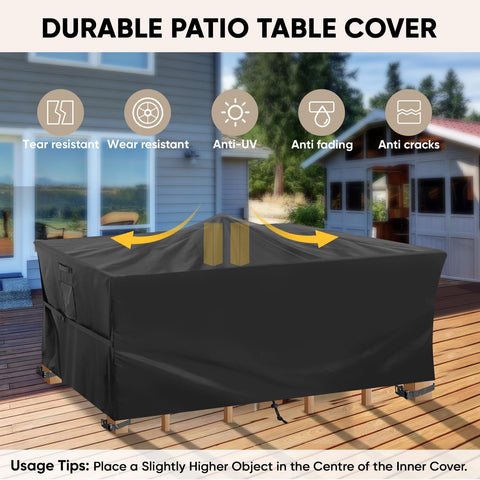Outdoor Furniture Covers Waterproof Heavy Duty 420D Oxford Table Chair Sofa Desk Cover for All Weather Protection UV Resistant And Dust Rain Snow Proof Black 108 L X 82 W X 28 H on patio table.
