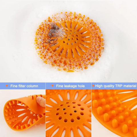 Heavy Duty Stainless Steel Hair Catcher For Shower Drain And Bathtub Tub With Solid Anchor Block Upgraded Anti Floating Drain Strainer in orange.