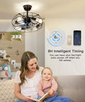 Farmhouse Ceiling Fan With Lights 20 Inch Caged Ceiling Fan Light With Remote Control Reversible Motor Low Profile in room