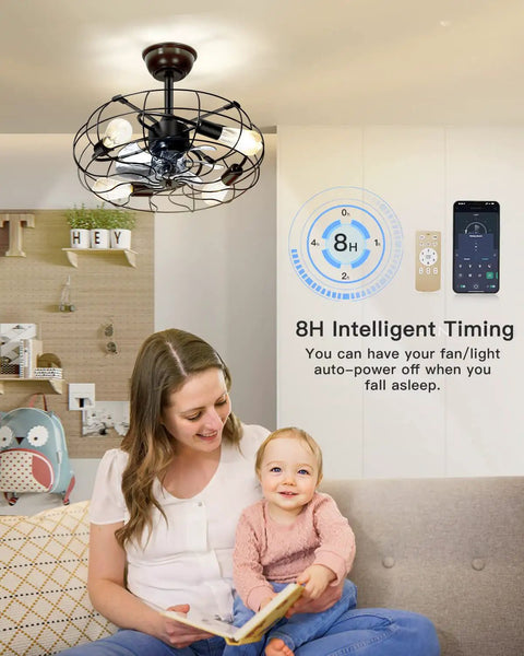 Farmhouse Ceiling Fan With Lights 20 Inch Caged Ceiling Fan Light With Remote Control Reversible Motor Low Profile in room