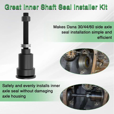 All In One Inner Axle Seal Installation Tool With Thrust Ball Bearing For Dana 30 44 60 Front Differentials Seal Installer Kit For Jeep Ford Dodge GMC Chevy Volvo Shaft Seal Tools shown vertically.