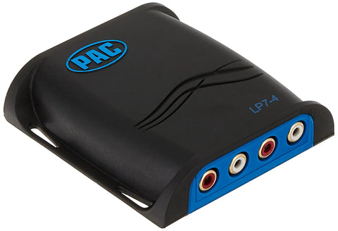 Pro Series 4 Channel Line Output Converter with Remote Turn On, blue finish, high power, speaker level to RCA output, top angle view
