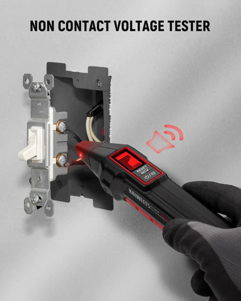 All In One Circuit Breaker Finder With LCD Display, GFCI Outlet Tester And Electrical Tracer Tool demonstrating NCV test.
