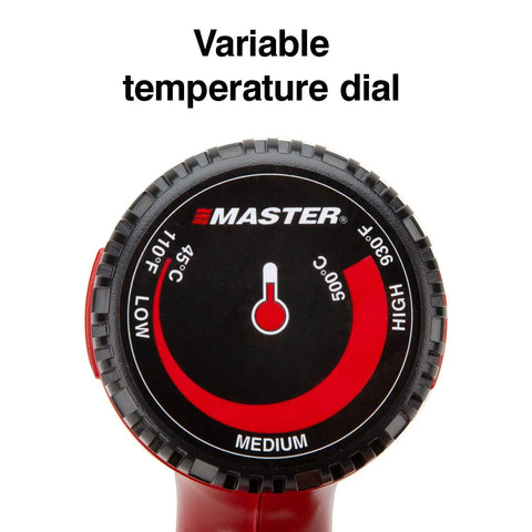 Close-up of EC200 Variable Temperature Heat Gun 120V 1200W Hot Air Tool's temperature dial with 100°F-930°F range.