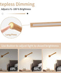 Cordless Beech Wood 360 Degree Rotatable LED Wall Lamp Sconces set with stepless dimming and magnetic mounts.