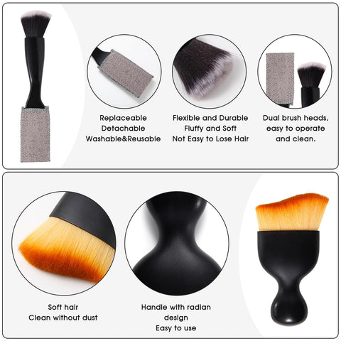 Dual-head design and soft microfiber in 3 Piece Car Interior Detail Dust Brush Set With Soft Microfiber Dual Head Duster For Dash Console Vents And Upholstery No-Shed Cleaning Tool For Auto Truck SUV And RV