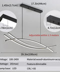 Lit Linear LED Pendant Light With Dimmable Stepless Control, modern chandelier dimensions and material details