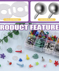 Smooth Ops With MultiColor Split Pins And Mini Brass Paper Fasteners Paired With Compact Hole Puncher 240 Piece Supply Kit showing colorful fasteners and features.