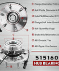 Heavy-Duty Front Wheel Bearing And Hub Assembly 4WD Fits 2014-2018 Chevy Silverado 1500, 2015-2020 Tahoe Suburban, front view