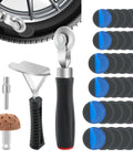 Heavy Duty Tire Repair Patch Kit 33 Piece Tool Set Includes Tungsten Buffing Wheel Roller and Scraper for Quick Back On The Road Fixes to Heal Car Punctures Without the Garage Headaches or Fat Wallet Pain Tonight. Includes rubber patches and tools.