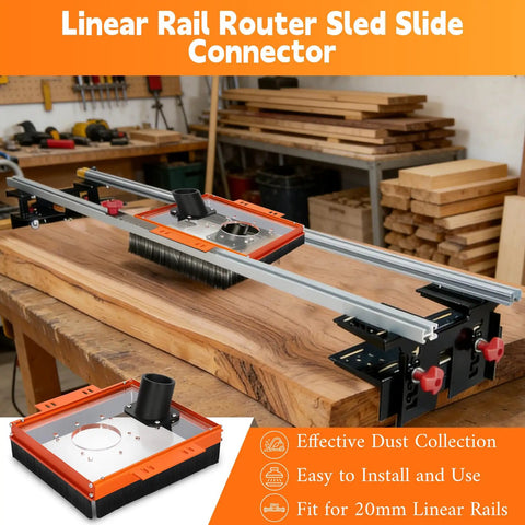 20Mm Linear Rail Router Sled Slide Connector with dust collection on table, acrylic platform visible, DIY-friendly setup