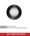 Inlet Screen Filter with Gasket for Gas Powered Pressure Washer Pumps, silver, reinforced steel mesh close-up view