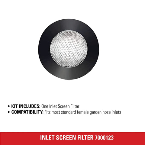 Inlet Screen Filter with Gasket for Gas Powered Pressure Washer Pumps, silver, reinforced steel mesh close-up view
