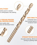 M35 Cobalt drill bit with spiral grooves, 135° split point design, precision cutting for steel and aluminum use.