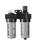 Front view of All In One Compressed Air Filter Regulator Lubricator Combo with Gauge and Semi Auto Drain, 0-140 PSI, 1/2 inch NPT Port