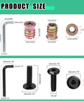 Diagram showing dimensions of Heavy Duty Wood Furniture Threaded Inserts Set 30 Pieces 1/4-20 X 15mm with hex wrench and screws