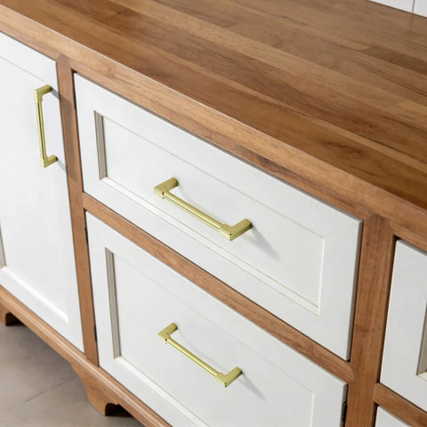 10 Pack Classic Solid Cabinet Handles 6.3 Inch 160mm Screw Spacing Brushed Gold Dope Furniture Hardware Pulls For Bathroom Dresser Kitchen Cabinets Bedroom installed on wooden drawers