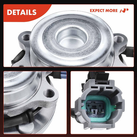 Close-up of Heavy Duty Front Wheel Bearing And Hub Assembly With ABS And 6 Lug For Nissan Frontier 2005-2023, detailing connectors