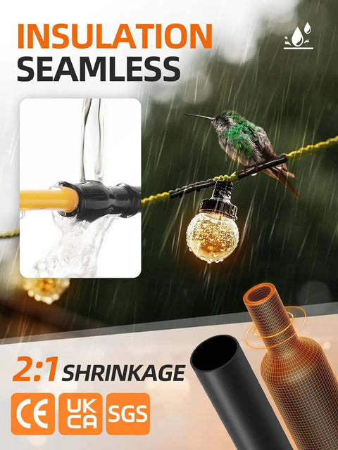 900 Piece Wire Heat Shrink Tubing Kit For Wires Industrial Grade Two To One Shrink Ratio Marine Grade Waterproof Electrical Tubing Black 12 Sizes Heavy Duty Insulation For Harnesses And Electrical Connections shown waterproof in rain with bird
