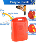 Flexible Gas Can Spout Replacement Kit for Half Gallon One Gallon Five Gallon Ten Gallon Cans with vent caps, installation diagram.
