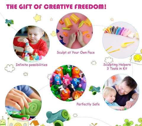 Colorful Clay Kit With 24 Colors And 3 Sculpting Tools No Bake Mess Free Craft Set For Kids And Adults art projects display