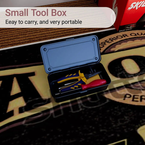 Small Metal Tool Box With Latch Portable Mini Steel Toolbox With Lid For Tools Car Workshop And Crafts 7.9 Inch Black