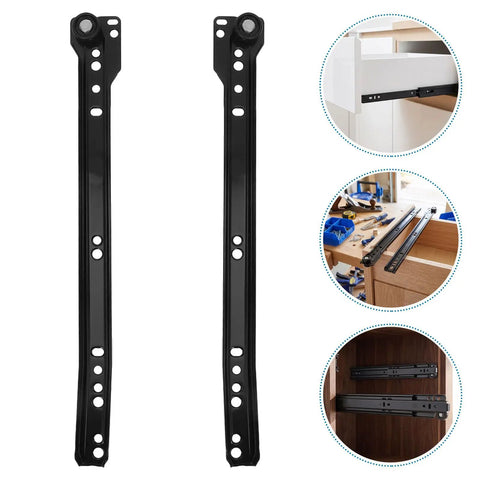 Two Pair Professional Grade Bottom Mount Drawer Slides With Reliable Soft Close Action For Dressers And Vanity Cabinets, black iron tracks