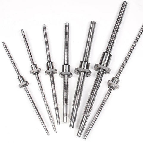 End Machined Ballscrew With Single Ballnut For CNC And 3D Printer Linear Motion, various lengths shown against white background