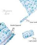 Image of Two Pack Ultra Waterproof Wet Dry Bags with dual zippered pockets, snap handle, and lightweight design in blue pattern.