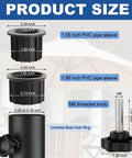 Diagram showing the Six Piece Patio Umbrella Base Hardware Kit Black Ring Plugs Hole Covers And Pole Fasteners For Heavy Duty Old Bases Includes M8 40mm Knobs And 1.95 Inch And 1.55 Inch Ring Plugs, detailing sizes and components.
