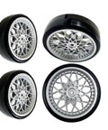 WPL D12 D42 Compatible Rubber Drifting Tires And Slim Wheel Kit with durable silver finish, showing precise fit details.