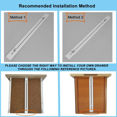 Installation guide showing two methods for Heavy Duty Drawer Repair Kit And Beefy Furniture Reinforcement Bracket use.