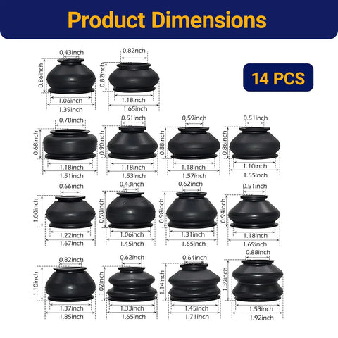 14 Piece Automotive Tie Rod End Boots Kit With Ball Joint Rubber Boots Universal Dust Cover For Tie Rod Accessories Tough As Nails Durable Black Rubber High Temp Wear Resistant Fits Most Vehicles, 14 black rubber boots with sizes