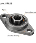 Close-up of Four Pack KFL08 Flanged Pillow Block Bearings with 8mm bore in zinc alloy housing, showing chrome steel bearing.