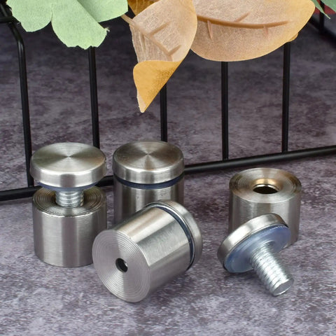 Beefy 1 Inch Stainless Steel Standoff Screws 4 Pack Rock Solid Wall Mount Spacers For Glass Acrylic Frames With Tight Threading And Rust Proof Finish For Quick No Sweat Installation, showcasing four stainless steel standoff screws.