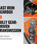Cast iron gearbox and gears of 48 Inch Rotary Tiller For 3 Point Hitch Cat 1 And 2 Gear Drive With PTO Shaft Included And Slip Clutch