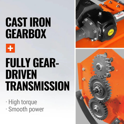 Cast iron gearbox and gears of 48 Inch Rotary Tiller For 3 Point Hitch Cat 1 And 2 Gear Drive With PTO Shaft Included And Slip Clutch