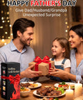 Rolling Grill Basket Set For Dad And Grill Masters gift box with family at dinner table, wrapped present, ideal Fathers Day gift.
