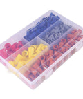 248 Piece Pro Grade Wire Connectors Set With Insulating Twist Caps And Spring For Grab And Go Quick Electrical Connections Color Coded Five Sizes In Grey Blue Orange Yellow Red in open plastic storage case